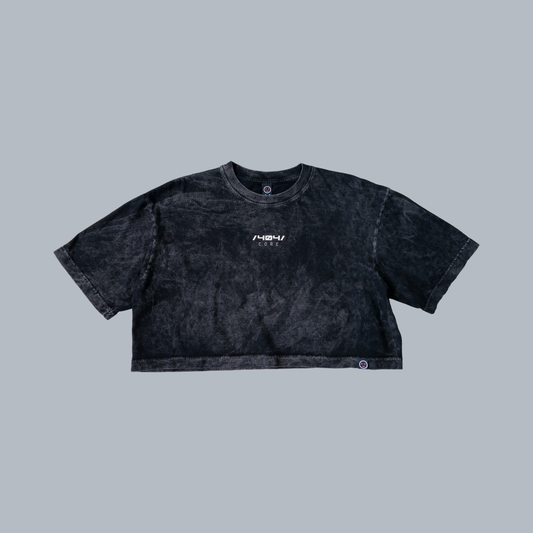 Crop Top Acid Wash Core Negro
