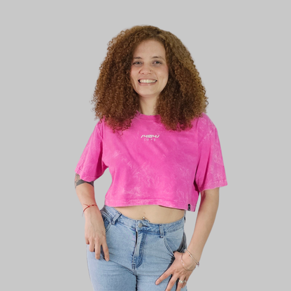 Crop Top Acid Wash Core Rosa