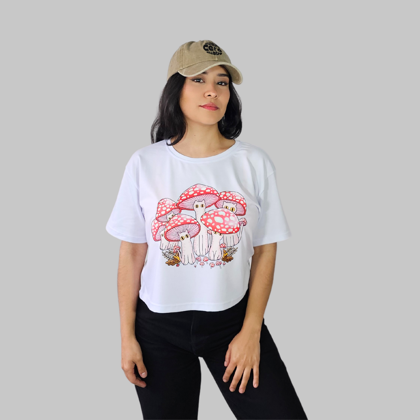 Camiseta Crop - Meowshroom